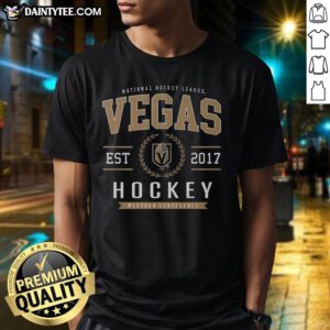 Alt Text: Good Vegas Golden Knights Hockey Legacy Crest T-Shirt featuring bold team logo on a stylish black background.