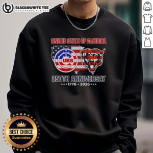 Original Chicago Sport Teams USA 250th Anniversary sweatshirt featuring a map and flag design, celebrating 1776-2026.