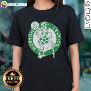 Alt Text: Premium Boston Celtics white logo tee for ladies, perfect for St. Patrick's Day celebrations and sports fans.