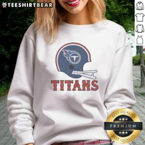 Alt Text: Nice Tennessee Titans football logo displayed on a big helmet sweatshirt, perfect for fans and game day attire.