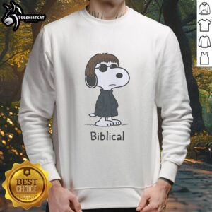 Official Oasis Snoopy Biblical Sweatshirt featuring vibrant graphics and cozy design, perfect for fans and casual wear.