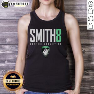 Alt Text: Sammy Smith wearing an Awesome Smith8 Boston Legacy FC logo tank top, showcasing team spirit in style.