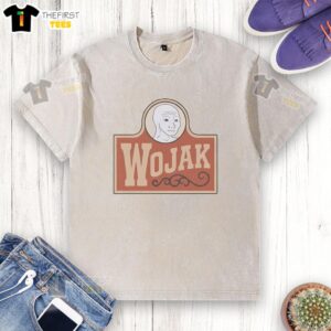 Alt Text: Pretty Wojak meme character on a stylish washed t-shirt design, perfect for fans of internet culture and memes.
