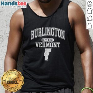 Official Burlington Vermont Est. 1763 Varsity Tank Top featuring a classic design and vibrant colors for summer style.