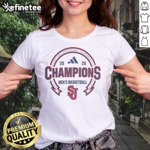 Awesome St. Johns Red Storm Basketball Big East Champions Ladies Tee in vibrant red, perfect for fans and supporters.