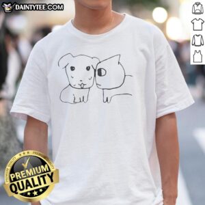 Cute dog and cat best friends graphic on a T-shirt, perfect for pet lovers and animal friendship enthusiasts.