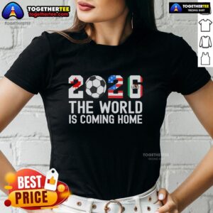 Alt Text: Pretty 2026 World Cup Football Ladies Tee featuring stylish design for fans celebrating the tournament.