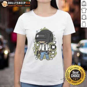 Alt Text: Official Battle Royale Chibi Survivor Ladies Tee featuring vibrant chibi character design for gaming fans.