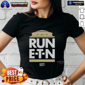 Stylish New Orleans Saints Run ETN ladies tee featuring team colors and logo, perfect for game day and casual wear.