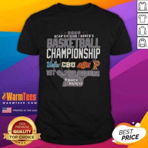 Official NCAA DI Women's Basketball Championship 2026 T-Shirt featuring UCLA, CBU, OSU, and Princeton Tigers logos.