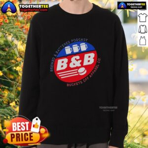 Official Brewsd and Battered Podcast Buckets Off Apparel Co. sweatshirt in stylish design for podcast fans and apparel lovers.