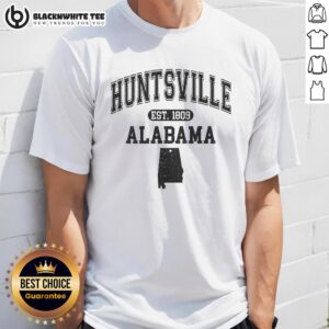Top Huntsville Alabama Est 1809 varsity t-shirt featuring bold lettering and stylish design, perfect for local pride.