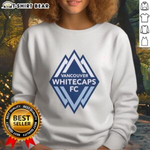 Alt Text: Awesome Vancouver Whitecaps FC primary logo sweatshirt featuring blue and white colors, perfect for fans.