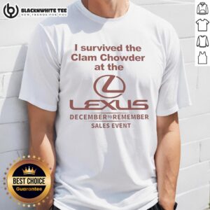 Alt Text: Awesome I Survived The Clam Chowder At The Lexus T-Shirt featuring a fun graphic design for food lovers.