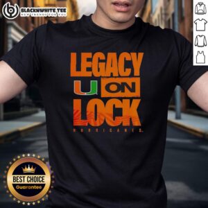 Original Miami Hurricanes NCAA 2026 Legacy On Lock Logo T-Shirt featuring vibrant team colors and iconic design.