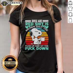 Vintage ladies tee featuring 'Good Snoopy Rose Are Red' graphic with humorous text, perfect for casual wear.