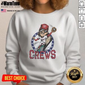 Alt Text: Awesome Nationals Dylan Crews signature sweatshirt featuring bold team colors and logo for fans and collectors.