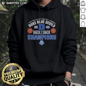Alt Text: 2026 Duke Blue Devils Back-to-Back ACC Men's Tournament Champions Hoodie, featuring team logo and stylish design.