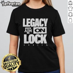 Alt Text: Premium Texas A&M Aggies NCAA 2026 Legacy On Lock logo ladies tee in maroon, perfect for passionate fans.