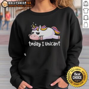 Alt Text: Cozy 'Lazy Unicorn with Rainbow Hair' sweatshirt featuring playful design, perfect for unicorn lovers and comfy fashion.