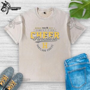 Official Hartland Eagles 2026 MHSAA Cheer Division 1 Finalist washed t-shirt featuring team colors and logo.