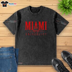 Official Miami University Bell Tower washed t-shirt featuring a stylish design and vibrant colors for fans and alumni.