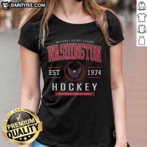 Alt Text: Ladies tee featuring the Good Washington Capitals hockey legacy crest, perfect for fans and casual wear.