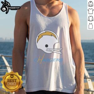 Hot Los Angeles Chargers football logo featured on a stylish big helmet tank top for fans and sports enthusiasts.