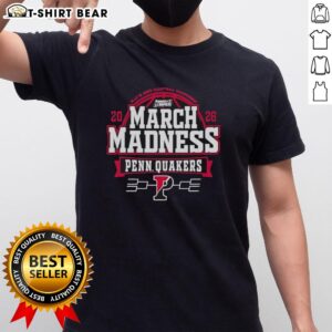 Top Pennsylvania Quakers 2026 NCAA Men's Basketball March Madness Bound T-Shirt featuring team colors and logo.