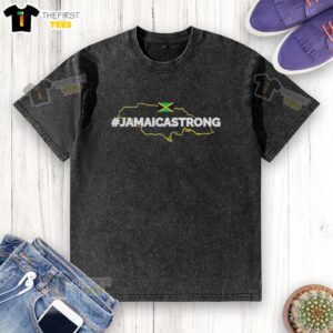 Top Jamaica Strong Map Washed T-Shirt featuring a vibrant graphic of Jamaica's map on a stylish, relaxed fit tee.