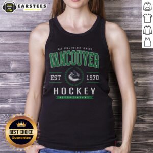 Vancouver Canucks hockey legacy crest tank top featuring team colors and logo, perfect for fans and casual wear.