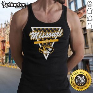 Alt Text: Stylish tank top featuring the Original Missouri Tigers football logo with a palm tree pattern inside a triangle.