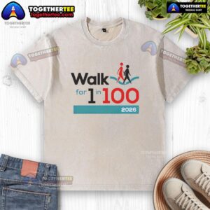Good Walk for 1 in 100 awareness campaign t-shirt, showcasing a washed design promoting mental health awareness.