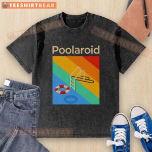 Pretty Poolaroid I'm Only 333 Half Evil retro washed t-shirt displayed on a hanger, showcasing its unique design and vintage style.