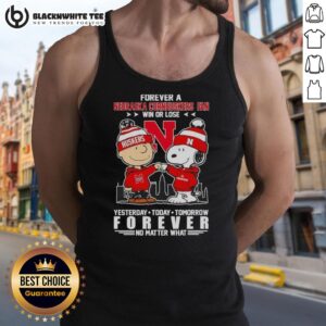 Original Charlie Brown Touch Hand Snoopy Forever Nebraska Cornhuskers Fan Win or Lose Tank Top for sports enthusiasts.