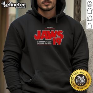 Original Directed By Max Spielberg Jaws 19 Hoodie featuring iconic shark design, perfect for movie fans and collectors.