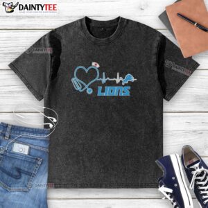 Nice Detroit Lions Nurse Lover Heartbeat Baseball Washed T-Shirt featuring a vibrant design for sports and healthcare fans.