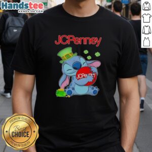 Alt Text: Cute Stitch Hug design on a St. Patrick's Day T-shirt featuring JCPenney logo, perfect for festive celebrations.