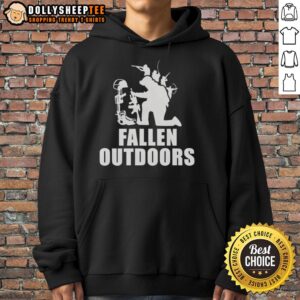 Alt Text: Nice Kaulig Racing Fallen Outdoors Hoodie in black, featuring logo and stylish design for outdoor enthusiasts.