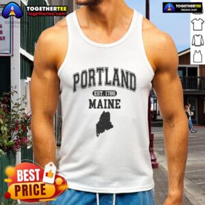 Pretty Portland Maine Est 1786 varsity tank top showcasing a vibrant design perfect for casual summer wear.