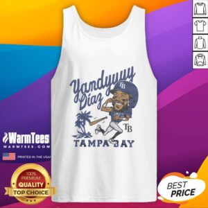Alt Text: Stylish Yandy Diaz tank top featuring Tampa Bay Rays logo, perfect for fans showcasing team spirit.