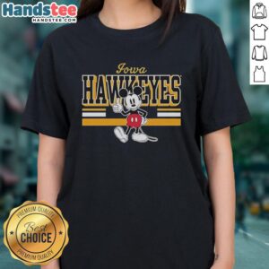 Premium Iowa Hawkeyes Mickey Mouse ladies tee featuring a stylish design for fans and casual wear.