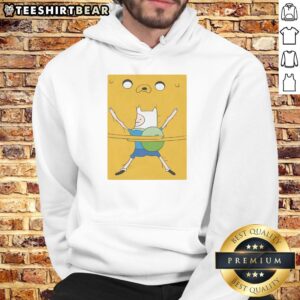 Alt Text: Hot Finn hugging Jake in a bro hug on Adventure Time movie hoodie, perfect for fans of the series.