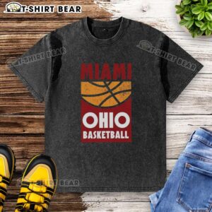 Vintage retro Miami Ohio basketball fan graphic on a washed t-shirt, perfect for college sports enthusiasts.