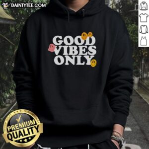 Alt Text: Good vibes only smiling face emoji hoodie in vibrant colors, perfect for casual wear and spreading positivity.