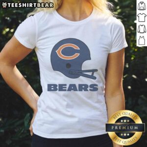Awesome Chicago Bears football logo on a big helmet featured on a stylish ladies tee shirt.