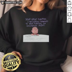 Adorable sweatshirt featuring 'Dear Great Pumpkin' design from Charlie Brown, perfect for Halloween fans and cozy wear.