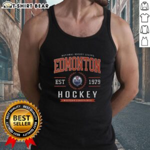 Original Edmonton Oilers Hockey Legacy Crest Tank Top featuring the iconic team logo and vibrant colors.