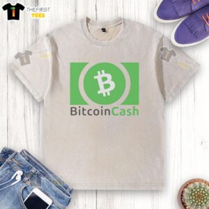 Alt Text: Stylish washed t-shirt featuring the Top Bitcoin Cash logo, perfect for cryptocurrency enthusiasts.