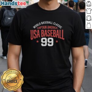 Alt Text: Original World Baseball Classic Captain America USA Baseball 99 T-Shirt featuring vibrant colors and iconic design.